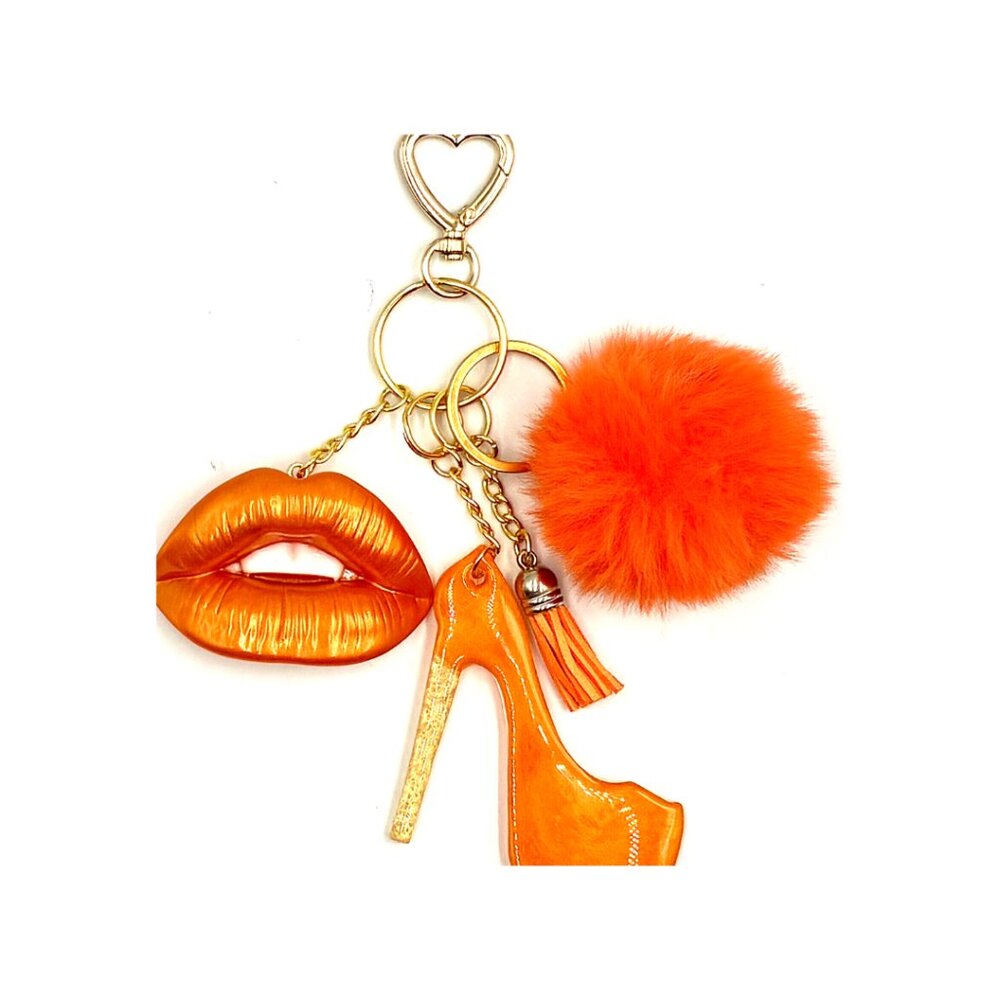 Orange Glam Lip & Heel Keychain | Pom Charm Purse Accessory